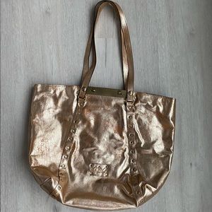 Patricia Nash large leather tote in champagne foil. NWT